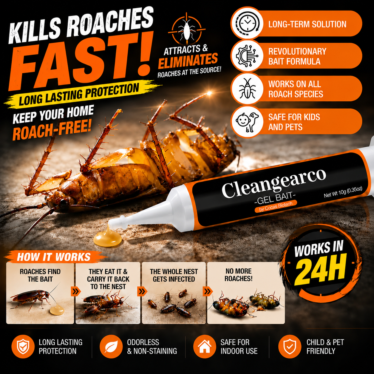 Cleangearco®💥2026 Upgraded Formula] Professional Cockroach Gel Bait – Eliminates Entire Nest